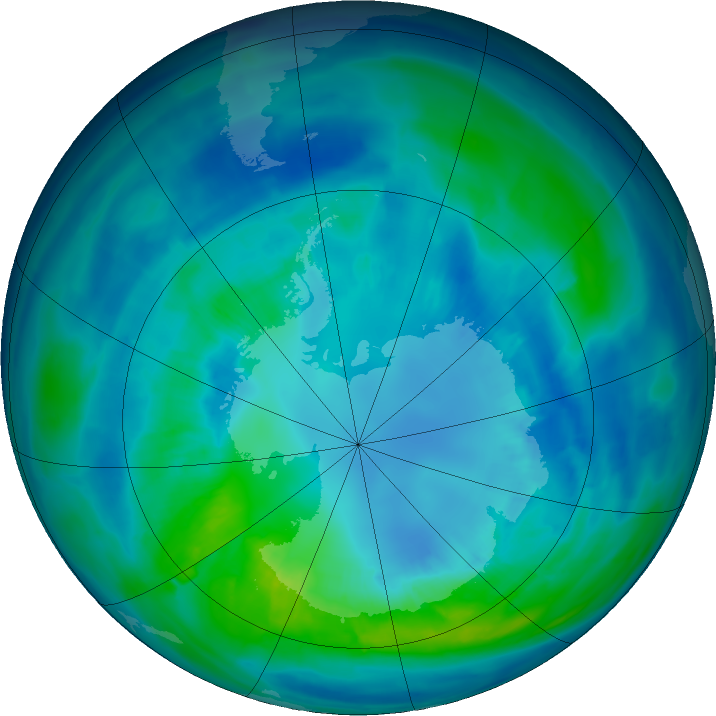 Antarctic ozone map for 12 April 2016